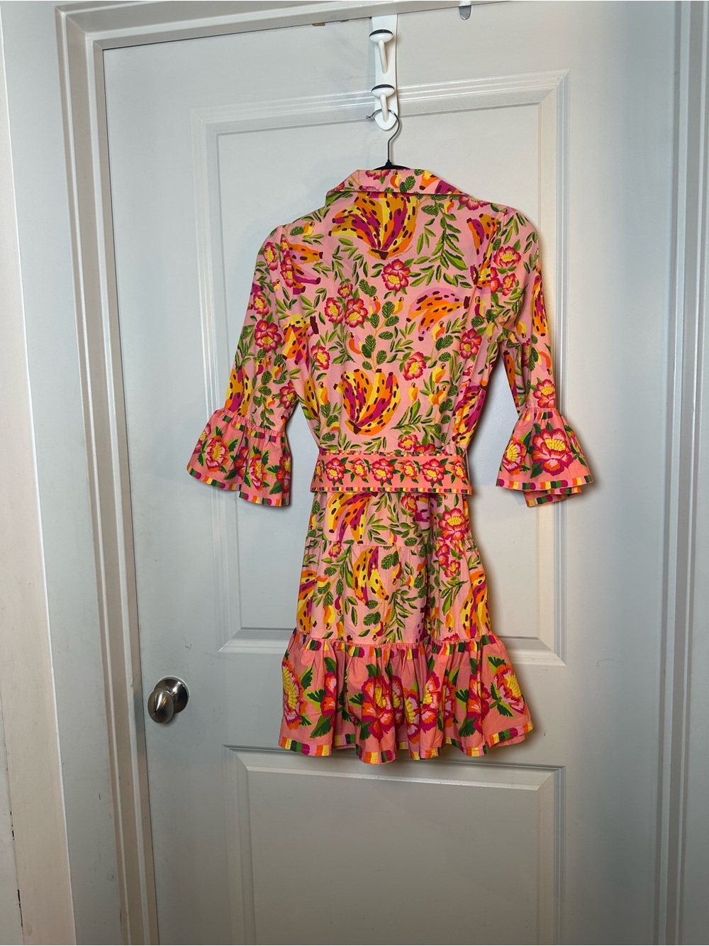 FARM RIO Painted Bananas Organic Cotton Ruffle Belted Mini Dress - Size XS - Picture 13 of 13